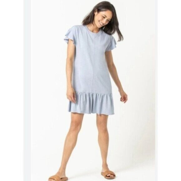 Lilla | P Anthropologie shift dropwaist dress Small Blue Flutter Fairy Peasant - Picture 2 of 8